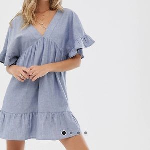 Chambray V-Neck V-Back Babydoll Dress - ASOS DESIGN